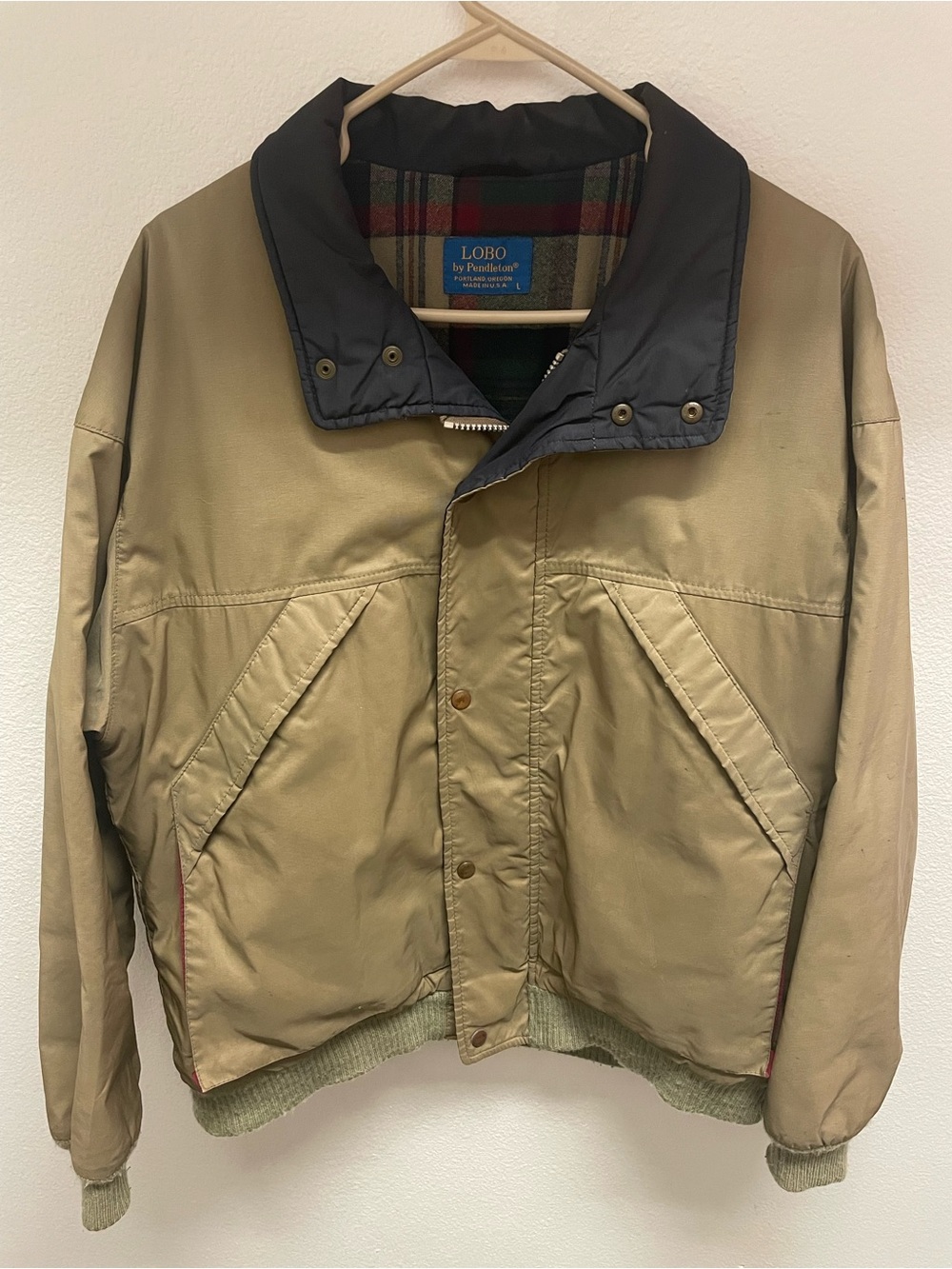 Pendleton LOBO Bomber Jacket Mens Large Flannel Lined Khaki Vintage 1990s